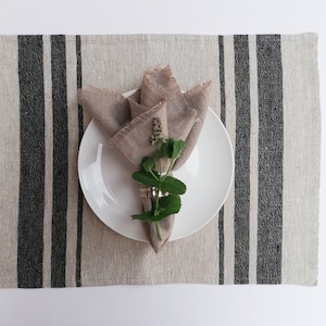 Französische gestreifte Leinen Tischsets, 10er-Set Leinen Tischsets, blau oder schwarz gestreifte Tischsets, rustikale Tischsets, Landhaus Tischset Naturtisch