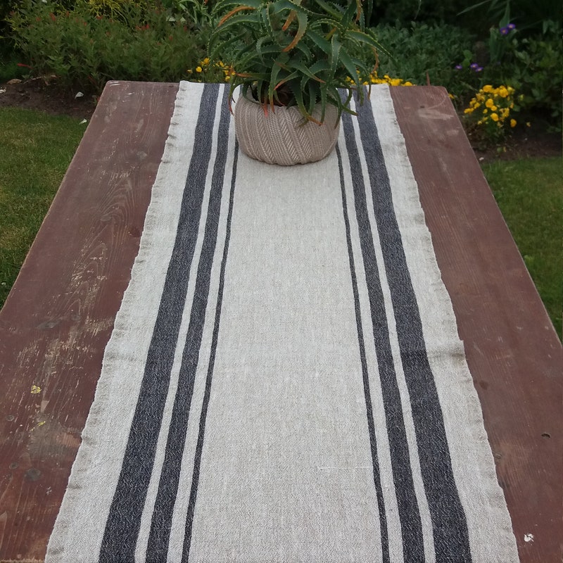 Striped Woven Table Runner with Fringe main image 1