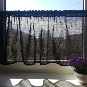 Black Linen Gauze Curtains Cafe Curtain Semi-Sheer Kitchen curtains Bedrooms Valance for Bathrooms Living rooms curtain Simple Swedish Style