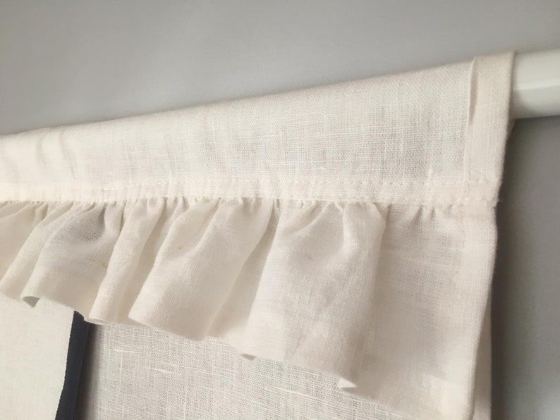 Tie up Blind White Linen Farmhouse Ruffled Curtain Cafe Etsy