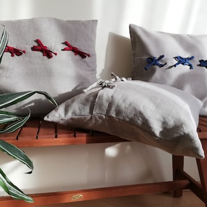 Conjunto de duas fronhas decorativas de linho Capa de almofada natural com laços, capa de almofada de gravata, decoração rústica, capas de almofada de linho