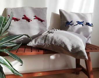 Set of two decorative linen pillowcases Natural pillow cover with ties tie cushion cover sofa decor rustic sham covers linen cushion cases