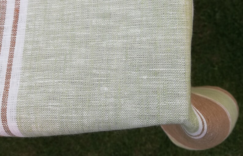 Tablecloth Rectangle Ready to Ship: Striped Tablecloth Green and brown striped tablecloth Scandinavian design Linen Table Cloth