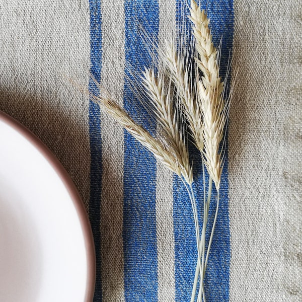 French Striped Linen Placemats, set of 6 linen placemats, blue or black striped placemats, rustic placemats, country placemat, natural table