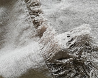 Linen throw blanket, Linen bed coverlet, Rustic Linen blanket with fringes, rustic bed throw, natural bed covers, burlap bedding, bed scarf