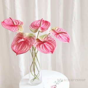 Artificial Anthurium Pink Real Touch Fake Tropical Flower Burgundy White Leaves Plant Decor Wedding Bouquet Flower Arrangement Centerpiece