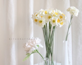 1 pcs Artificielle Jonquille Pulvérisation Jaune Faux Blanc Jonquille Bouquet Faux Fleur Arrangement Pièce Maîtresse Printemps Décor