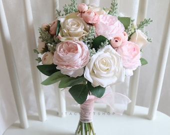 Artificial Pink Wedding Bouquet Pink and White Rose Bouquet Bridal Bridesmaid Bouquet Set Spring Summer Wedding Silk Flower Bouquet