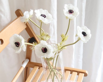 5 stems Artificial Anemone Fake White Anemone Stem Faux Flower Arrangement Centerpiece Wedding Bouquet Home Decor