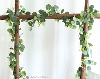 Guirlanda de folhas de eucalipto artificiais, guirlanda de folhagem artificial, guirlanda de folhas verdes artificiais, guirlanda para casamento, decoração de mesa.