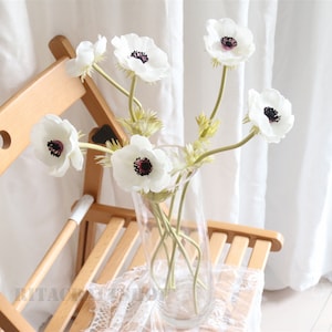 5 stems Artificial Anemone Fake White Anemone Stem Faux Flower Arrangement Centerpiece Wedding Bouquet Home Decor