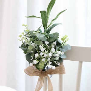 2 pcs Wedding Chair Flower Aisle Marker Runner Church Pew Flower Chair Lantern Decor Babysbreath Eucalyptus Olive Leaves