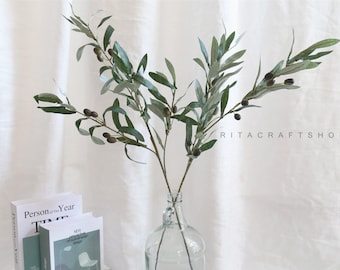 Artificial Olive Branch Spray: Faux Seeded Greenery, Farmhouse Decor