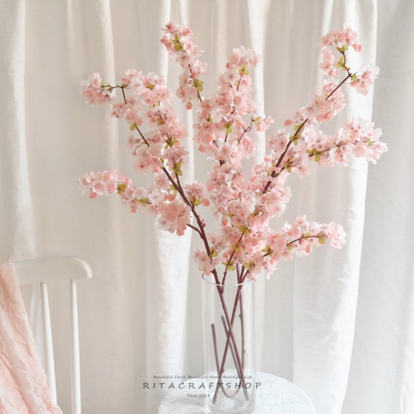 Hochwertige künstliche Kirschblüte Pick Gefälschte Sakura Spray Pink Faux Blumenschmuck Frühlingsblume Hochzeit Dekor Herzstück