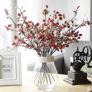 5 stems Artificial Foliage Red Faux Leaves Autumn Fake Plant For Craft Supply Home Decor Flower Arrangement Centerpiece