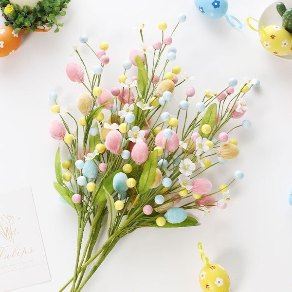 1 stem Rainbow Easter Eggs Stems Easter Tree Easter Ornaments Decor DIY Craft Supply Table Centerpiece Flower Arrangement