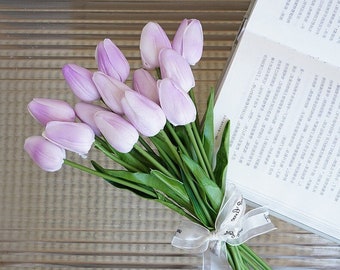 20 stengels Real Touch Faux Tulp Lavendel Kunstmatige Paarse Tulp Nep Bloemstuk Middelpunt Bruidsboeket Rustiek Paasdecor