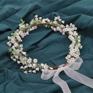 Artificial Lily Of The Valley Flower Crown White Bridesmaid Rustic Wedding Woodland Bride Hair Wreath Floral Halo Bridal Shower Boho WR001
