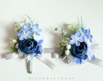 Künstliche Blau-Weiße Anstecknadel Hochzeit Anstecknadel Brautjungfer Ansteckblume