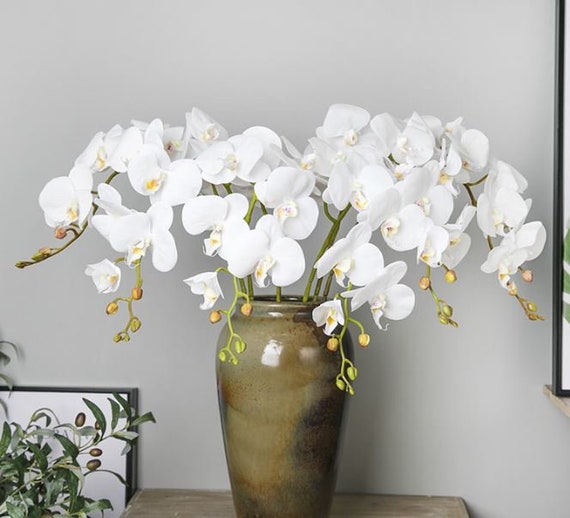 2 Stems Artificial Butterfly Orchid Stem 9 Heads White Fake Etsy