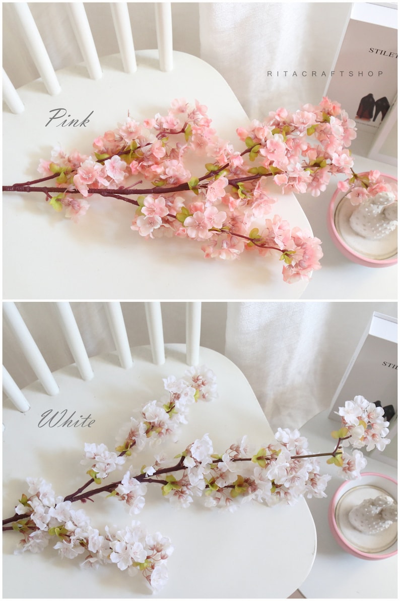Artificial Cherry Blossom Pick Fake Sakura Spray Pink Faux Etsy