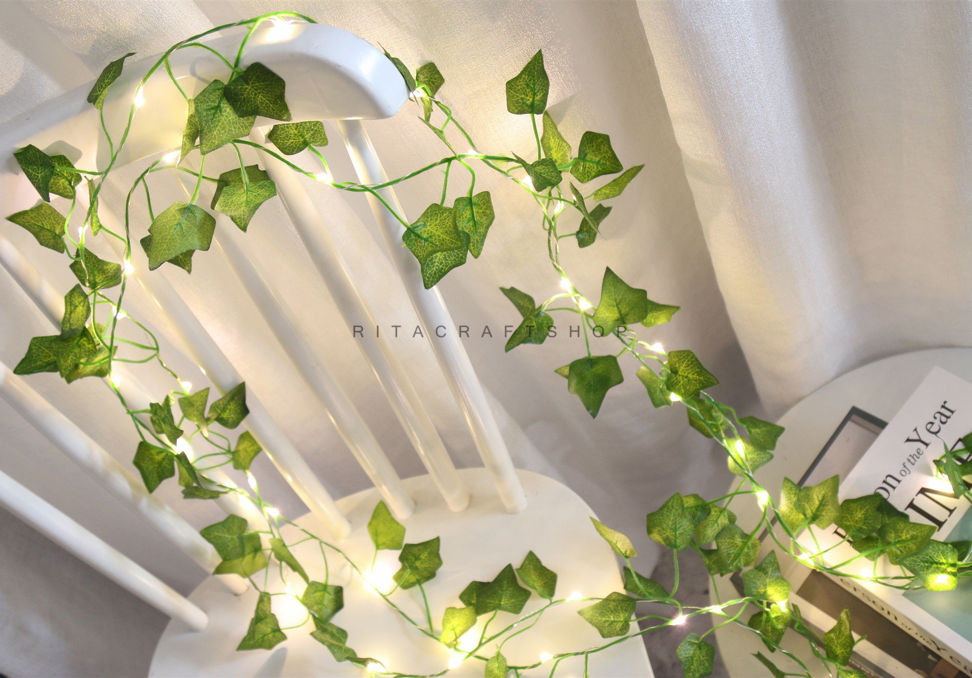 String Greenery 1 Pcs String Light Artificial Greenery Garland With LED Fake Leaves ...