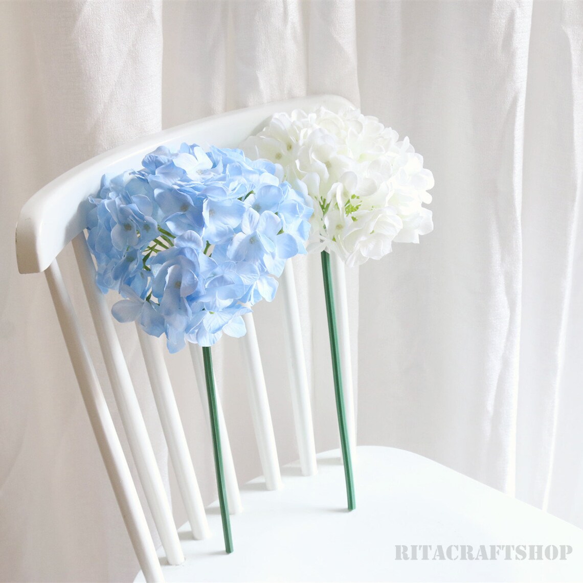 Artificial Hydrangea Light Blue Stem Faux White Hydrangea Fake | Etsy