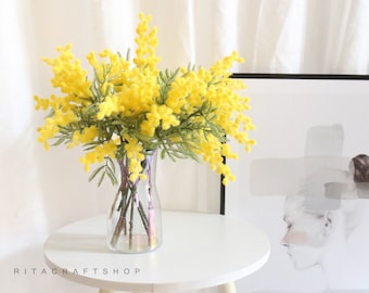 5 Stiele künstliche gelbe Blume StielEaux Akazie Blume Fake Frühling BlumenGesteck Ostern Centerpiece Home Decor Sommer