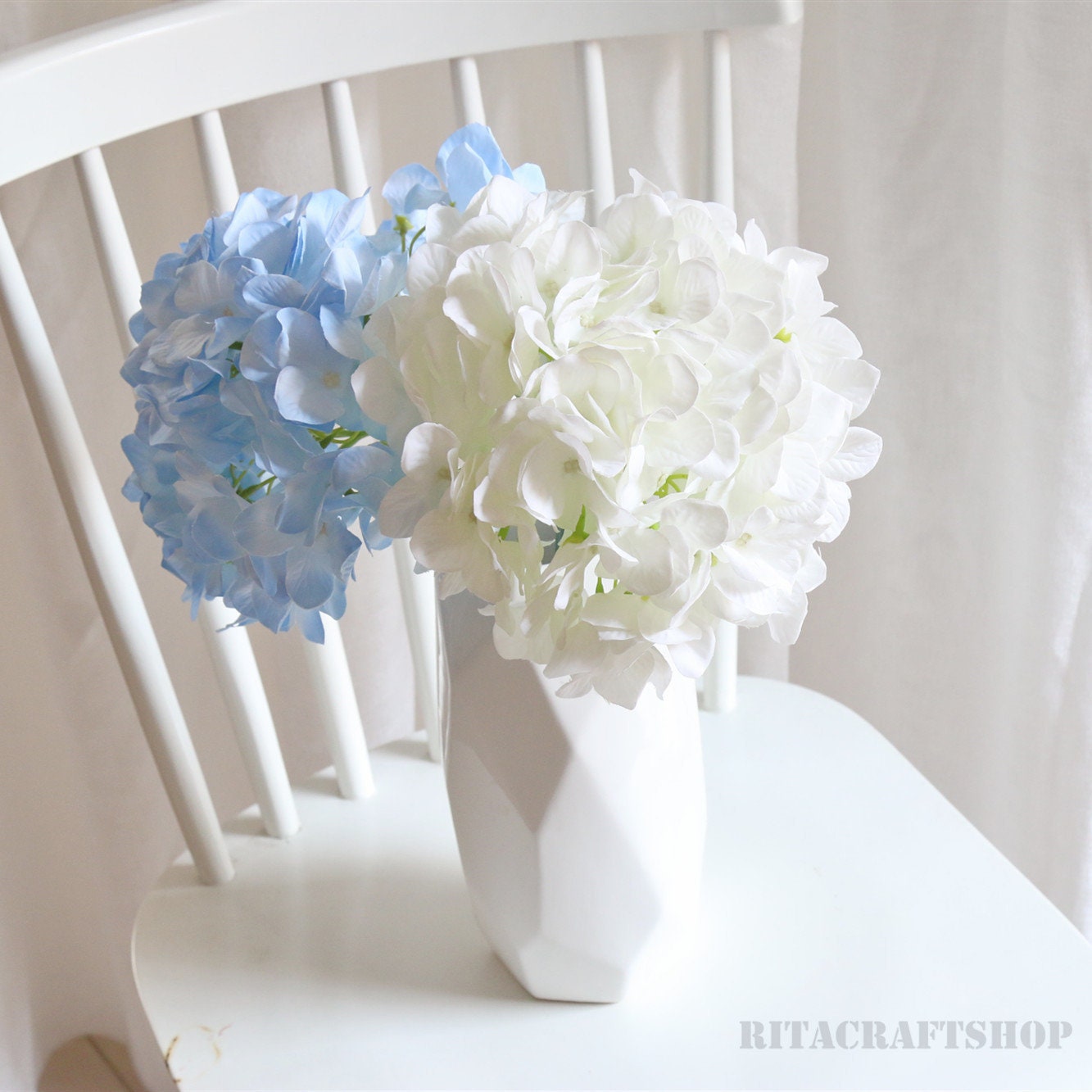 6 Stems Artificial Hydrangea Light Blue Stem Faux White | Etsy