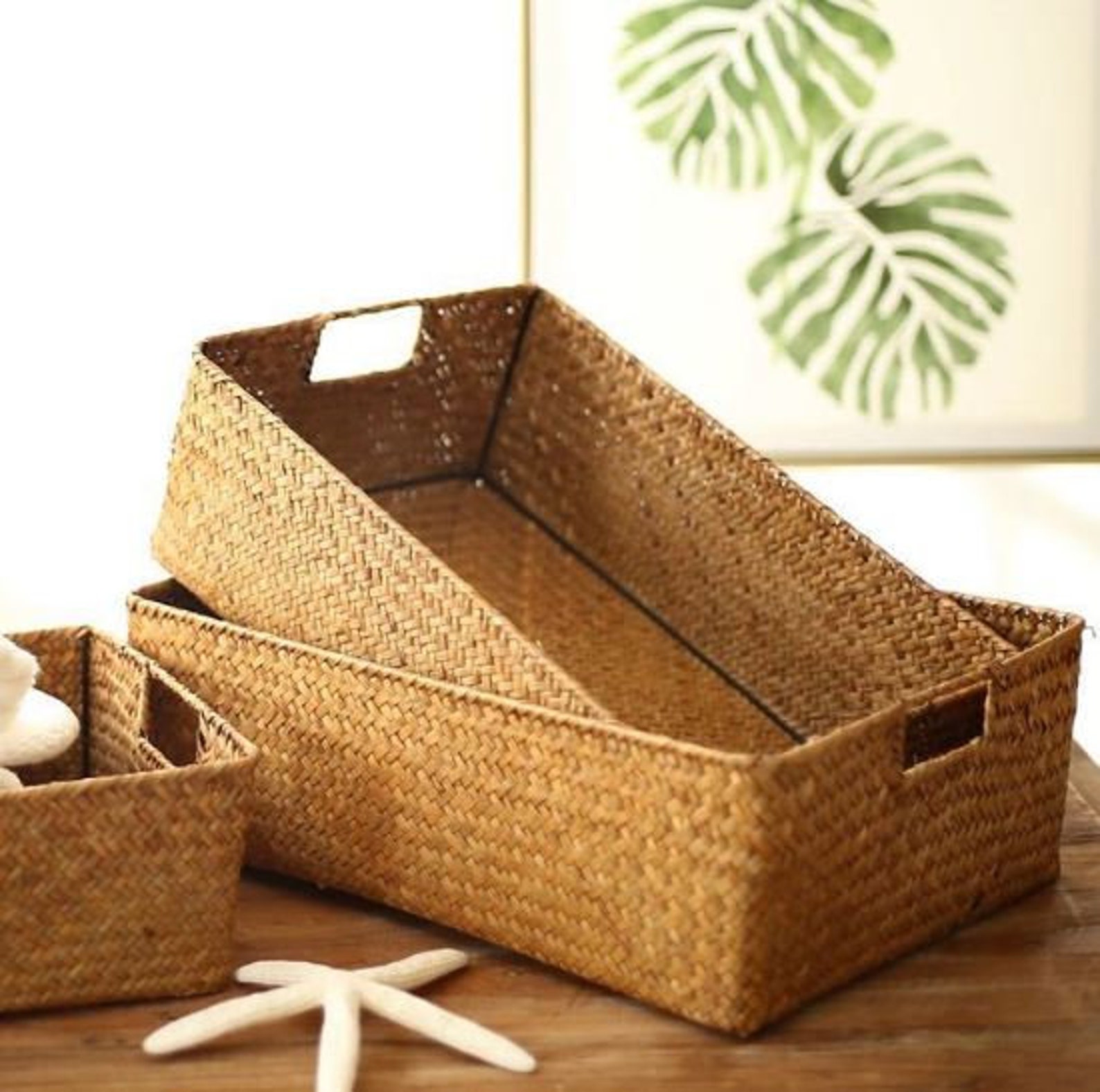 Woven Grass Basket Storage Basket Home Decor for Bathroom Etsy