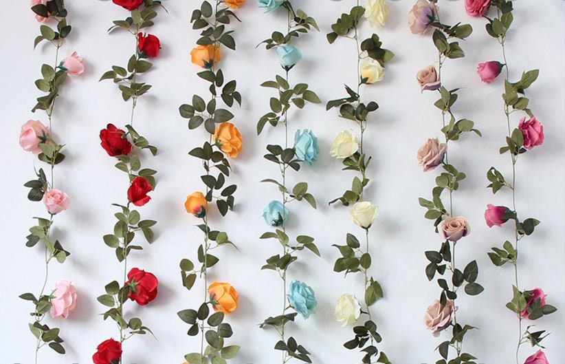 1 stem Artificial Pink Rose Garland Fake Hanging Flower Vines Etsy