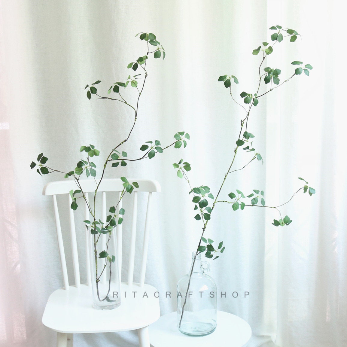 Realistic Pieris Japonica Branch Fake Greenery Faux Plant Artificial Foliage Spray Long Stem Japanese Style Minimalist Modern Decor