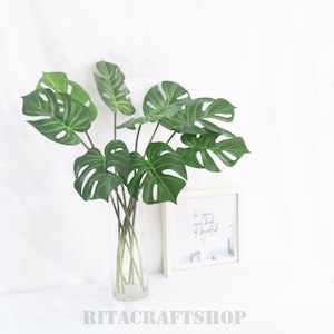 3 stems Artificial Monstera Leaves Faux Tropical Plants Stems Fake Philodendron Leaves For Flower Arrangement Centerpiece Home Decor Bouquet