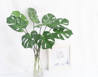 3 stems Artificial Monstera Leaves Faux Tropical Plants Stems Fake Philodendron Leaves For Flower Arrangement Centerpiece Home Decor Bouquet