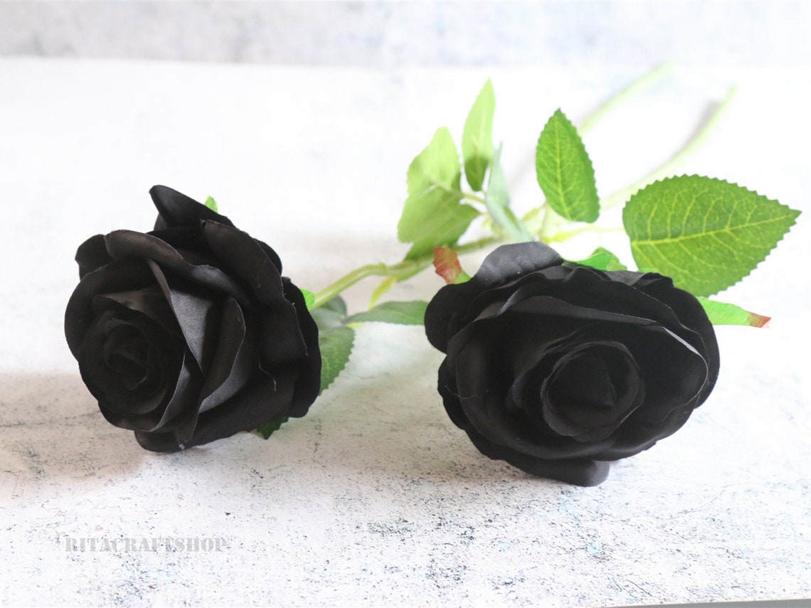 10 Stems Artificial Rose Stem Fake Black Rose Silk Flower Etsy