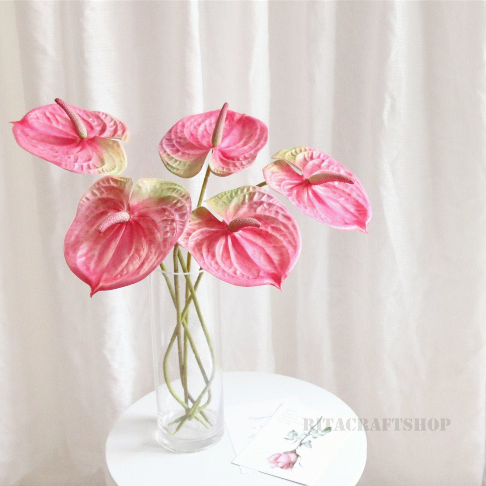 Artificial Anthurium Pink Real Touch Fake Tropical Flower Etsy