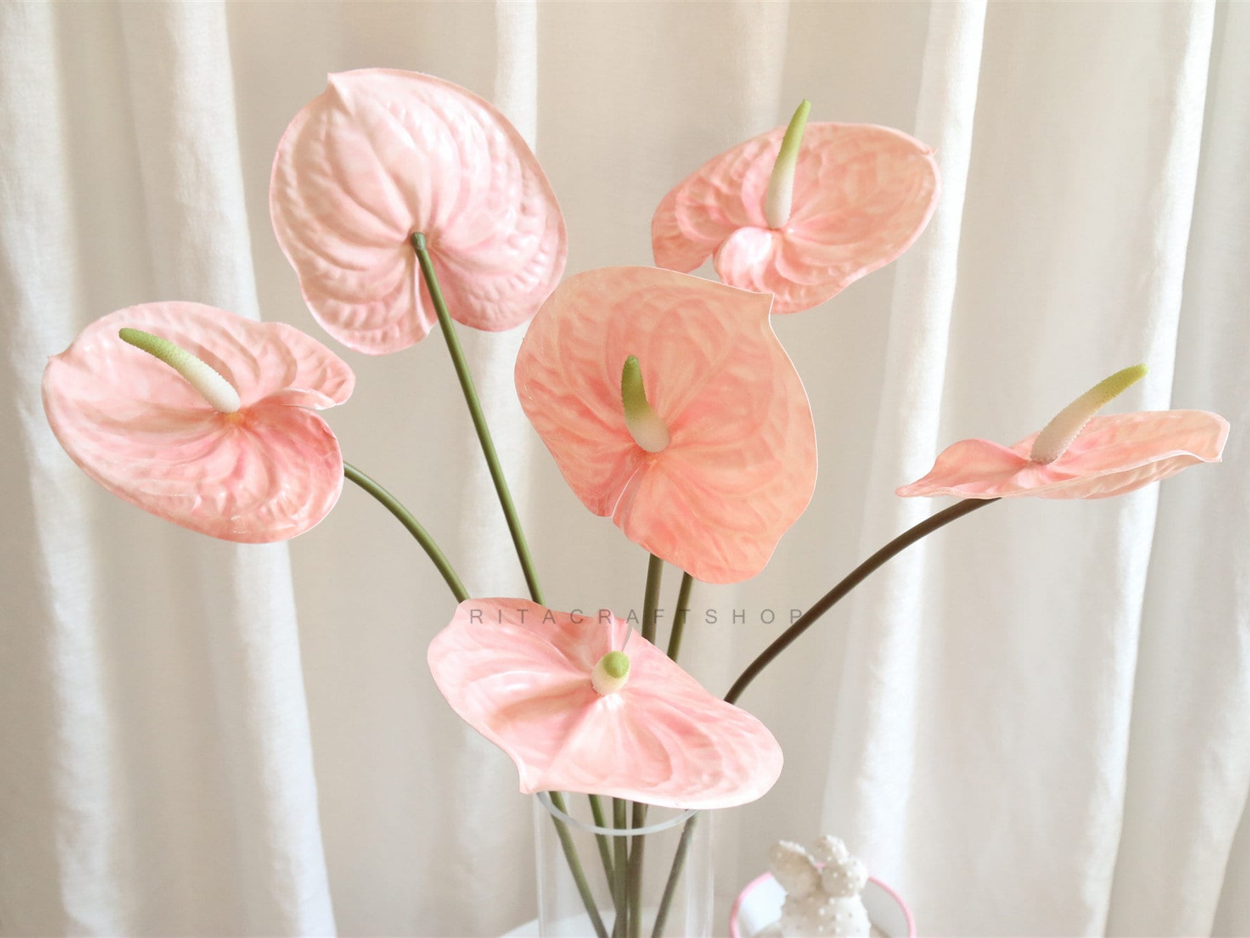 Artificial Anthurium Pink Real Touch Fake Tropical Flower Leaf Etsy