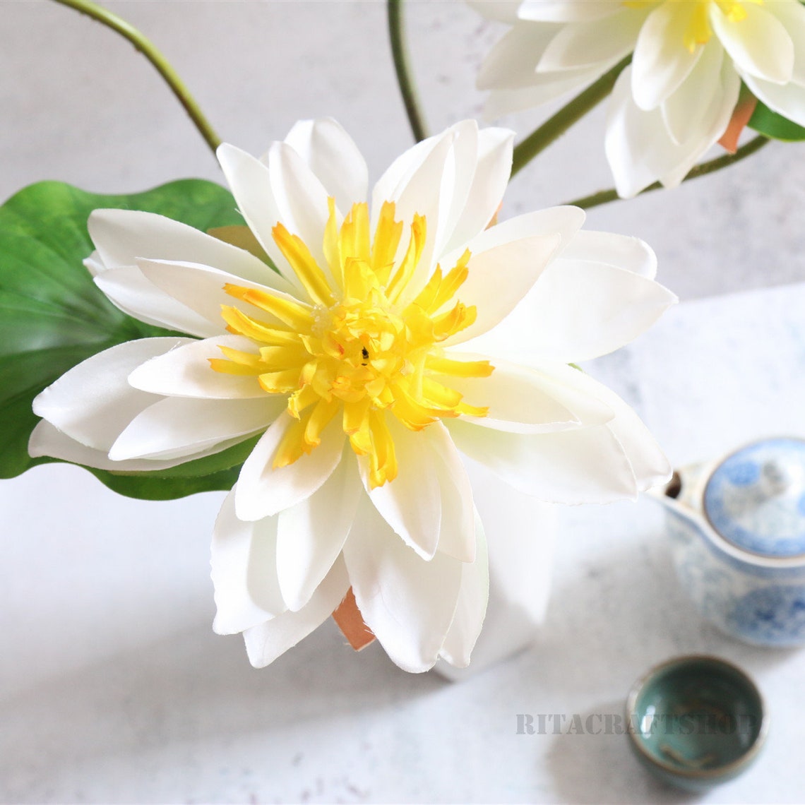 Artificial Lotus Flower White Faux Tropical Plants Stems Fake - Etsy