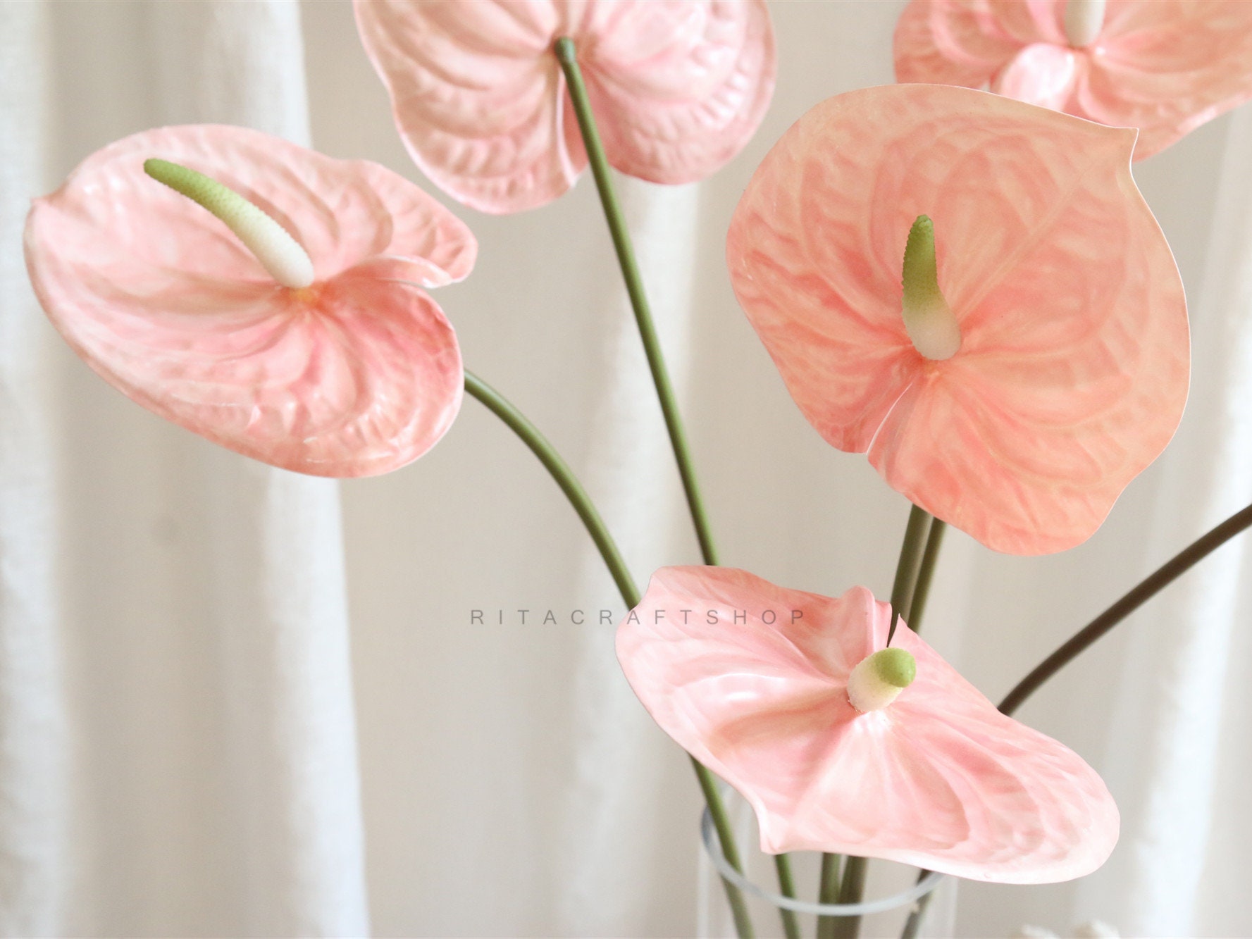 Artificial Anthurium Pink Real Touch Fake Tropical Flower Leaf Etsy