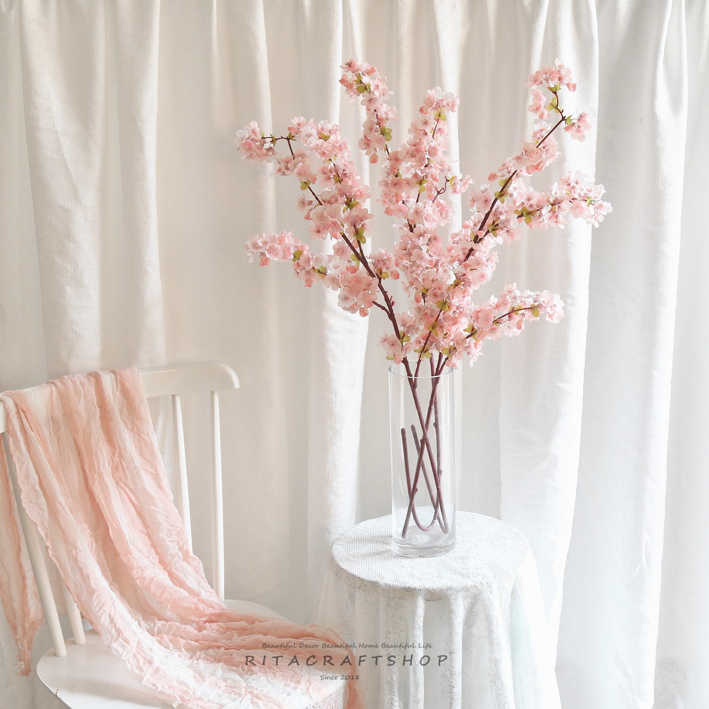 高品質の人工桜ピックフェイクサクラスプレーピンクフェイクフラワー