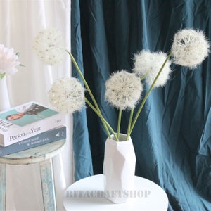3 stems  Artificial dandelion fake white Long Stem flower faux flower arrangement centerpiece wedding home decor