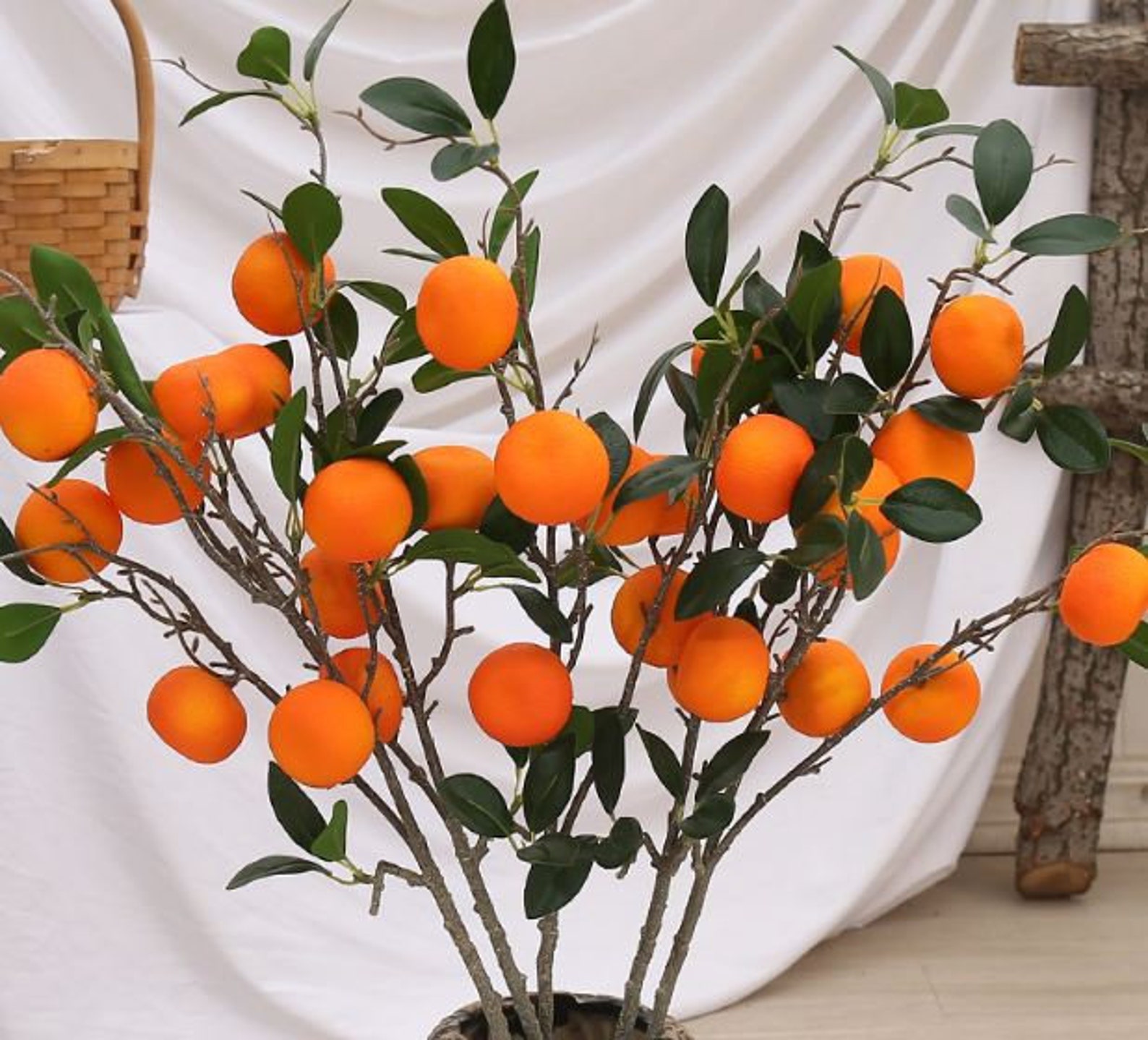 2 Stems Artificial Orange Stem Fake Fruit Spray Faux Flower Etsy