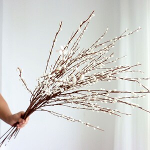 ACOOH 6Pcs Artificial Pussy Willow Branches for Vases,33In Dried Faux  Pussywillows Long Stem Artificial Flowers for Tall Vase Fake Ficus Twig for  Home