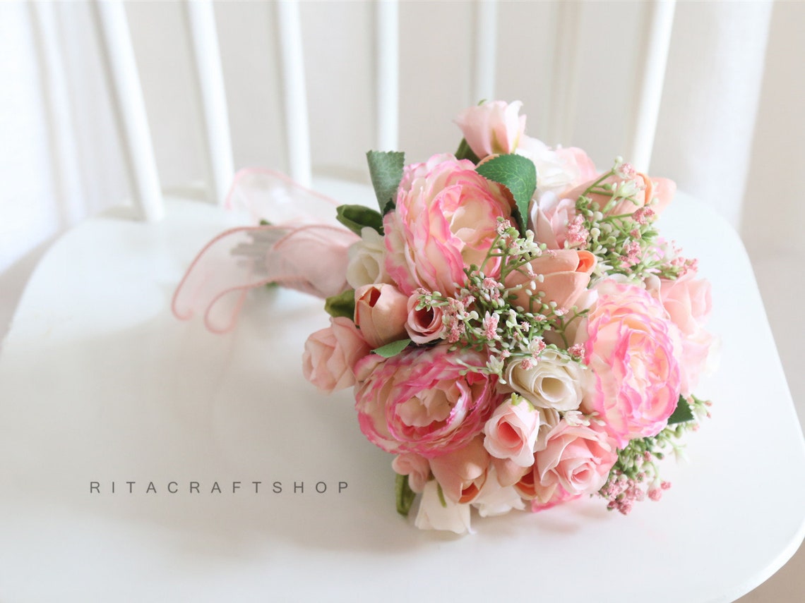 Blush Pink Bouquet Rose and Tulip Wedding Bouquet Bridal Etsy