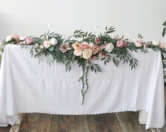 Champagne rose et Cameo Brown Wedding Garland Flower Garland Rose Eucalyptus Leaves Table Runner Wedding Flower Decor Arch Flower