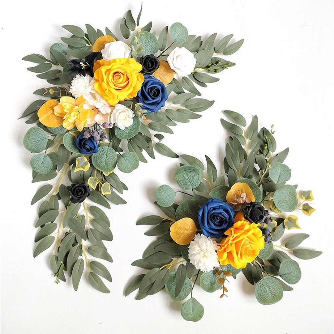 1 Set Wedding Sign Flower Wedding Arch Flower Swag Yellow and Blue Flower Arch