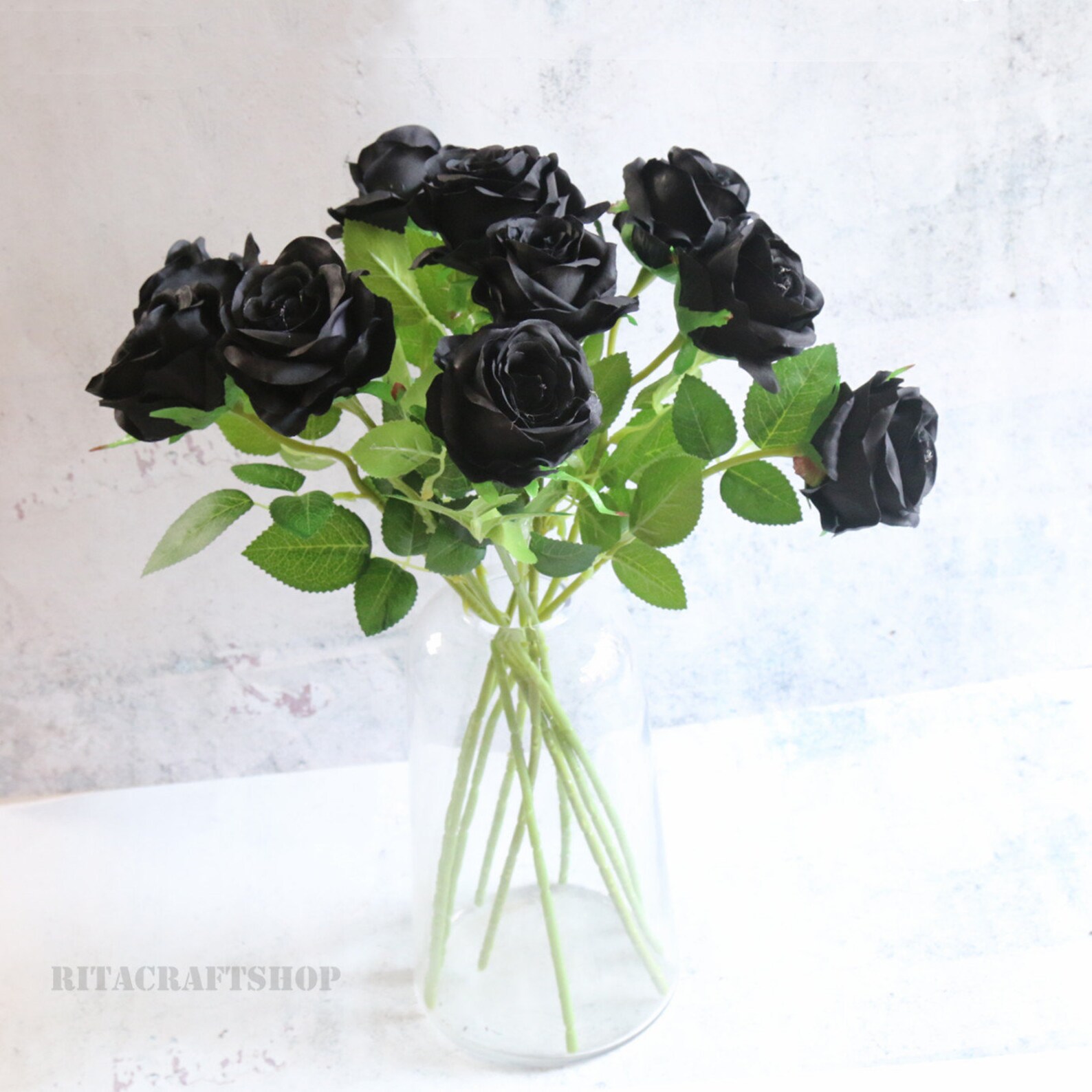 10 Stems Artificial Rose Stem Fake Black Rose Silk Flower Etsy