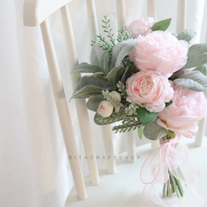 Artificial Pink Wedding Bouquet Light Pink Peony Greenery Bouquet Bridal Bridesmaid Bouquet Set Spring Summer Wedding Silk Flower Bouquet