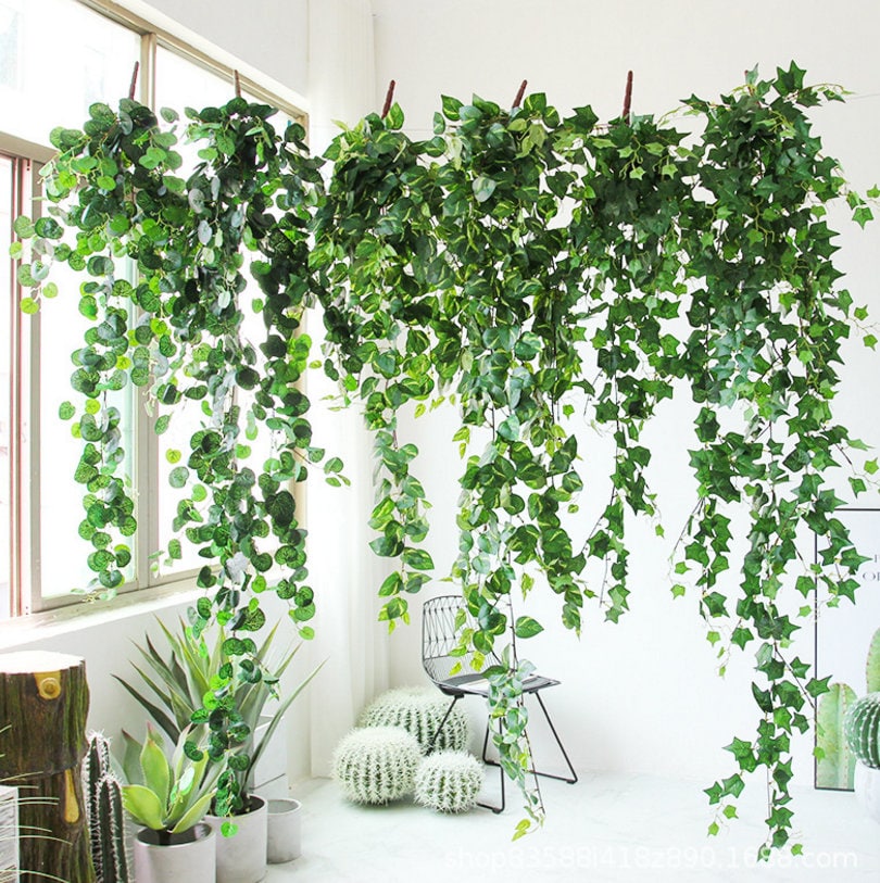 Closeup Image Of White Tiled Wall Decorated With Plastic Artificial  Trailing Ivy Fake Ivy Vines And Ferns Home Decor Backdrop Concept Stock  Photo - Download Image Now - iStock