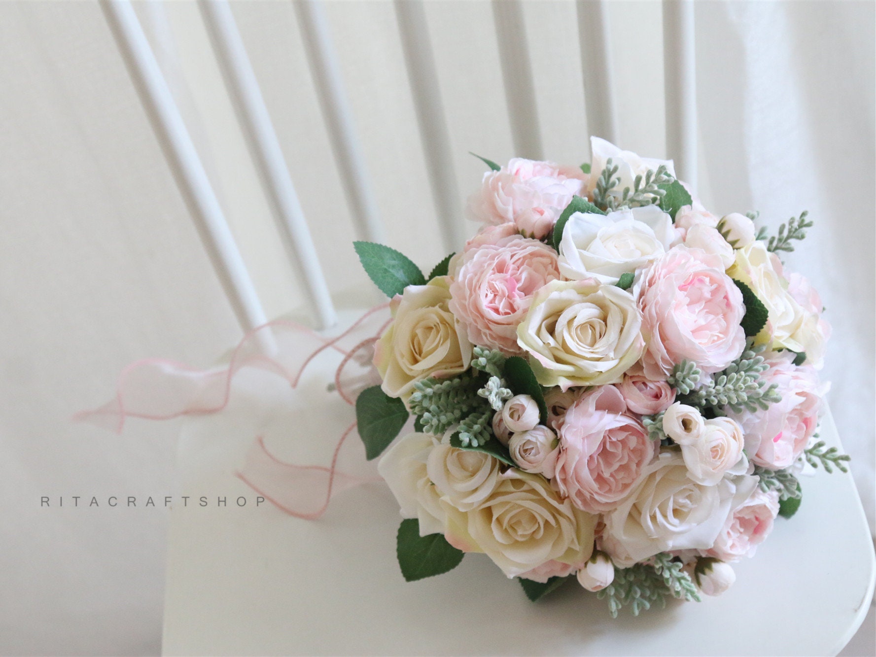 JaneVini Vintage Blush Pink Wedding Bouquet Accessories for Bride Flower  Bouquet Artificial Bridal Austin Rose Ramo